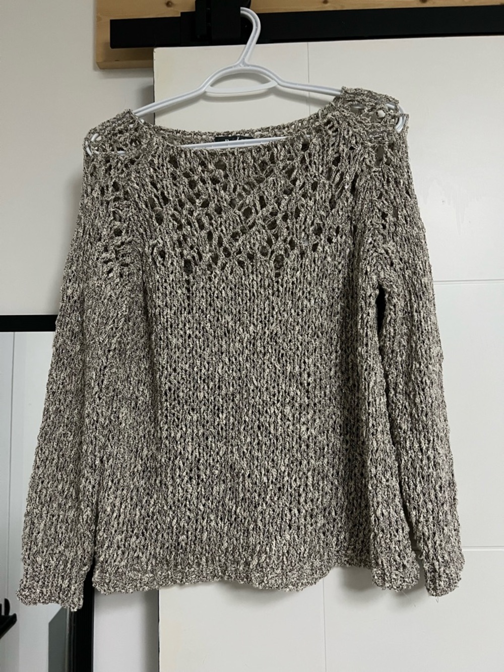 Nais Open-Knit Scoop Neck Sweater in Oatmeal and Cream
